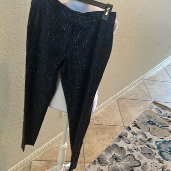 Femme d’armes Size 2 Ankle Zip Dress Trouser Blue Black Geo Print Office Casual - Picture 5 of 9
